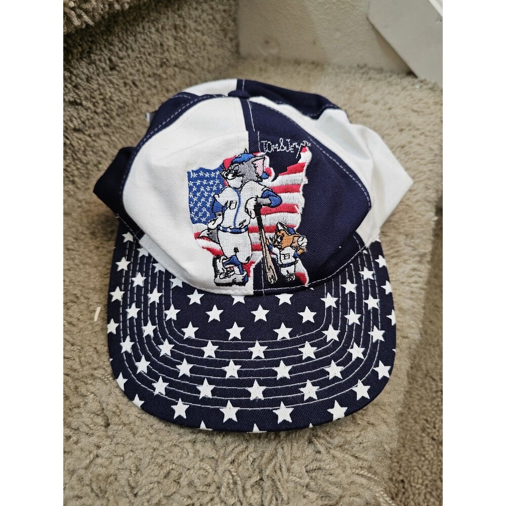 Vintage 1994 Tom and Jerry Hat Snapback Lakeside Apparel USA Flag Baseball 90s